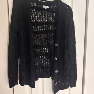 Mudd Black Open-Knit Button Cardigan